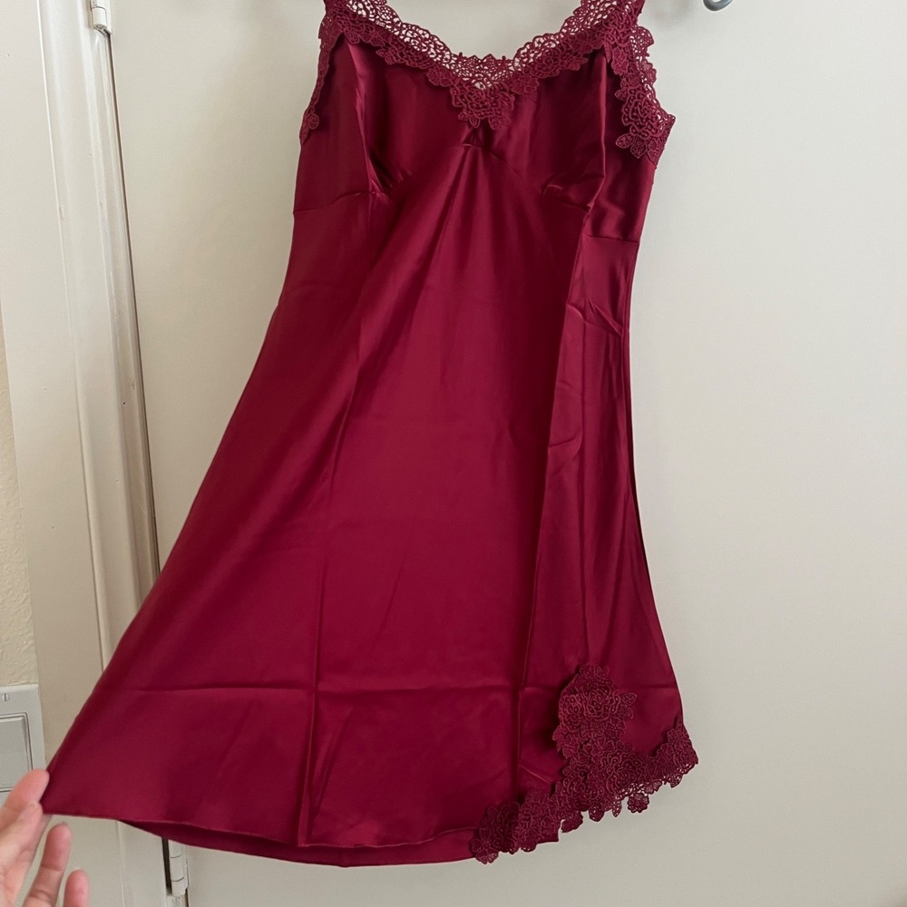 Babydoll Satin Lace Trim Slip Dress Medium Burgundy Romantic Dark Fairy Hoco Y2K